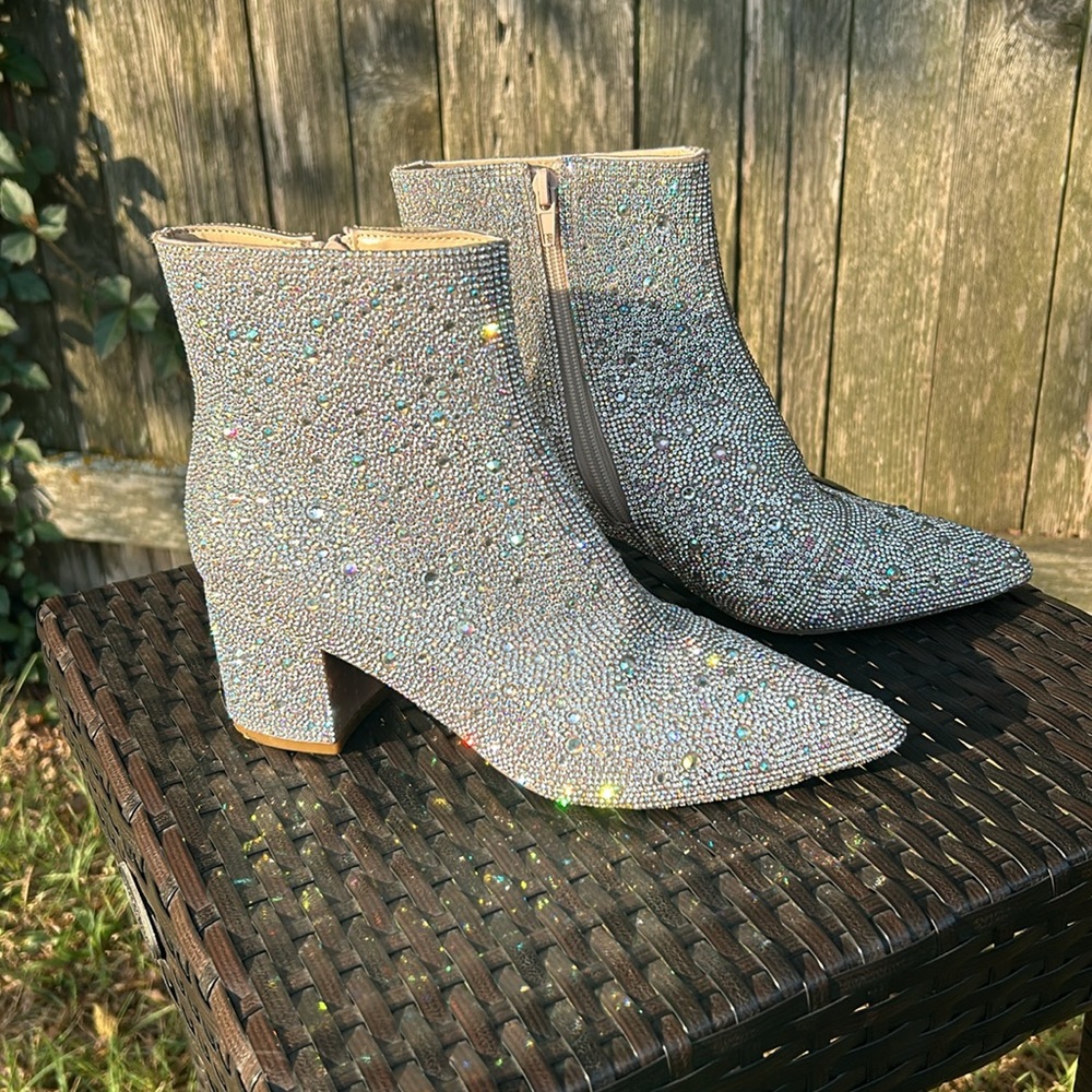 Betsey Johnson Block Heel Ankle Embelished Boots Size 7.5